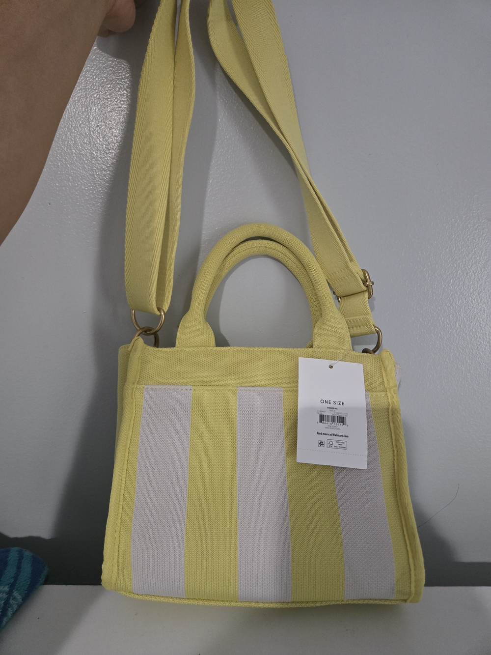Yellow Striped Canvas Mini Tote Bag with Adjustable Strap